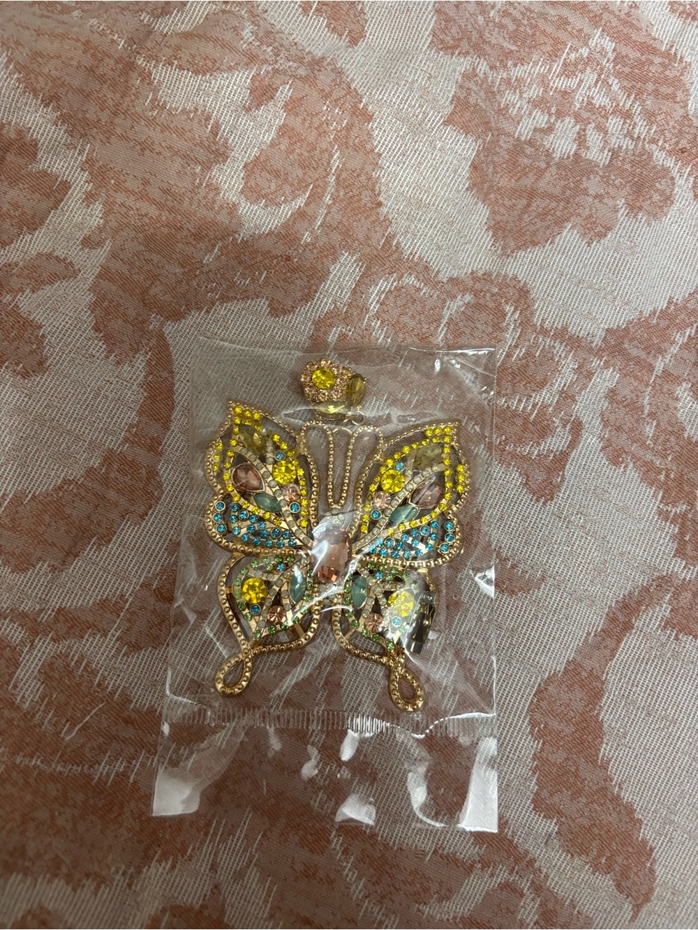 Gold-Tone Multicolor Crystal Butterfly Brooch - Elegant Statement Pin broken - Picture 2 of 4